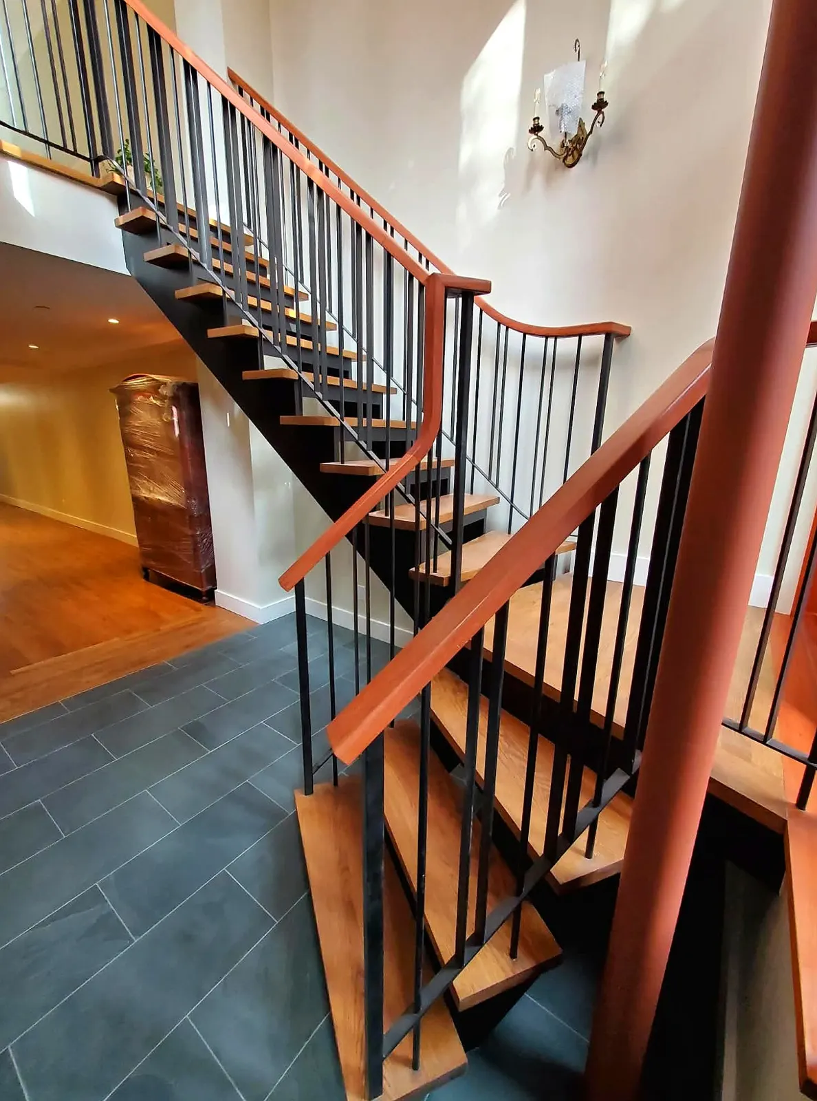 Custom Staircase · Steel & Walnut · Brownstone